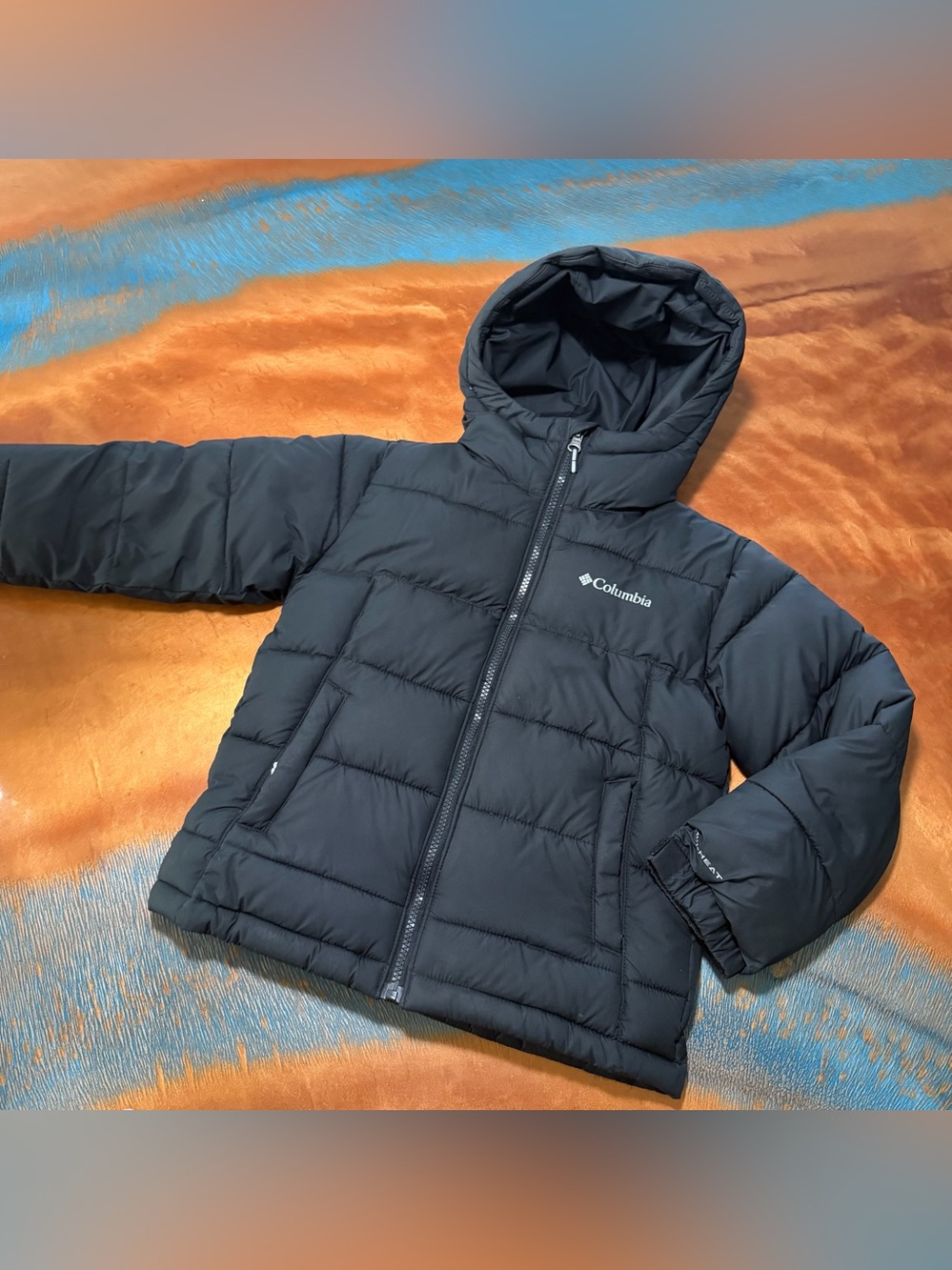 Columbia Omni-Heat Black Hooded Puffer Coat size XS 6/7